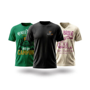 Three t-shirts with different designs, personalized