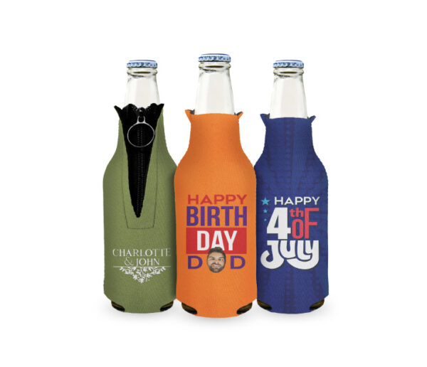 personalized neoprene bottle koozies with zipper for promote business. Cadillac of Bottle Coolies