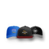 Three custom hats printed with diverse designs, highlighting personal flair