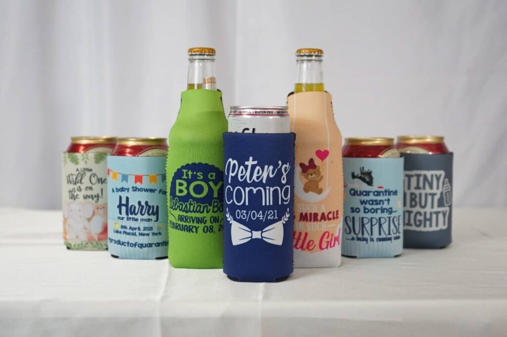a group of cans with drinks and baby showe rdesign