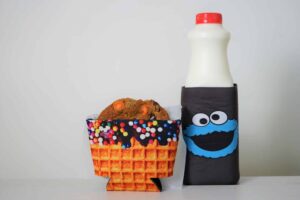 Personalized ice cream pint koozie with a cookie and milk
