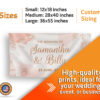 Wedding design banner with information about available sizes