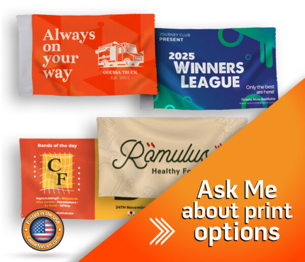 Variety of custom banners and flags with personalized designs