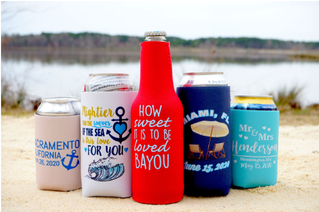 Custom nautical koozies for a beachside wedding