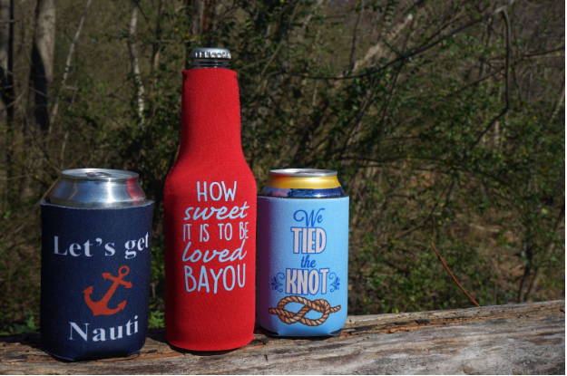 Nautical wedding koozies with personalized text