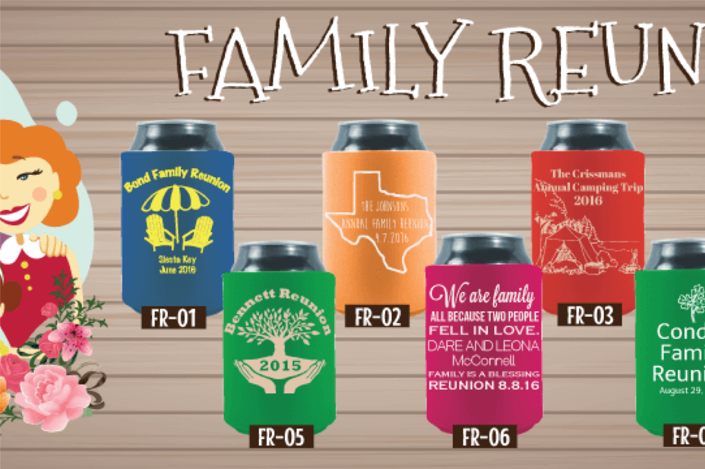Family reunion can koozies personalized.