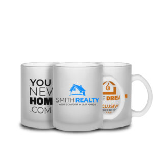 Personalized mugs with logo and text for business advertising