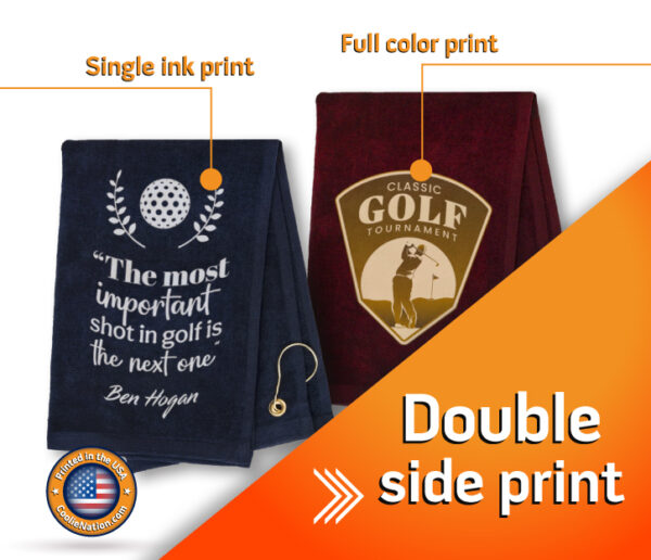 custom golf towels with single ink and full color print options