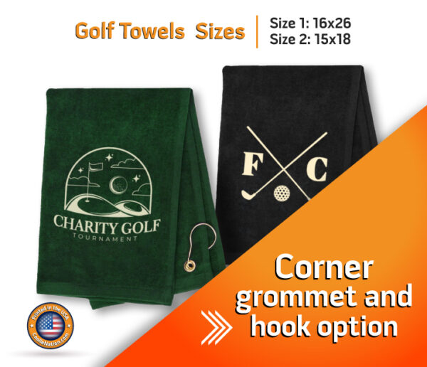 Custom golf towels available in different sizes