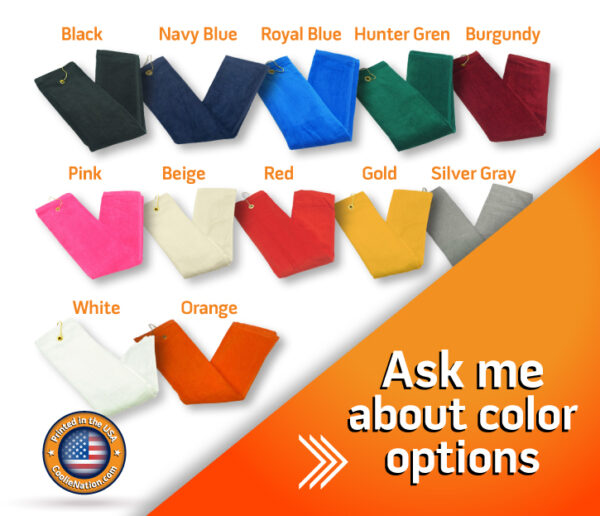Different color options for custom golf towels