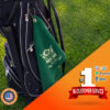 Personalized golf towel placed over a golf bag