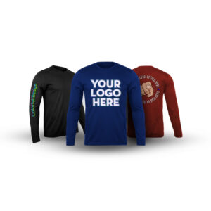 Three long-sleeved shirts customized with your logo on them