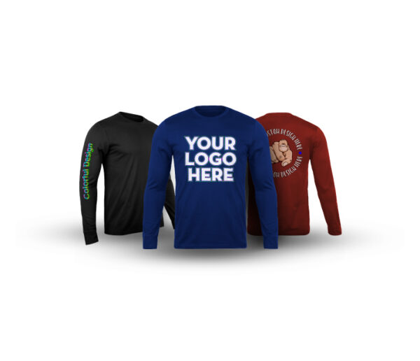 Three long-sleeved shirts customized with your logo on them