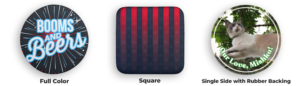 Custom Square or Circle Coasters with Full Color and Rubber Backing – Print Example