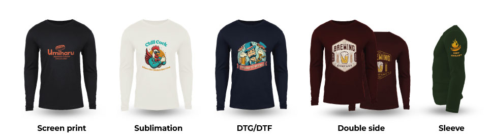 Custom Long Sleeve Shirts for Events - Screen Print, Sublimation, DTG/DTF, Double-Sided Design