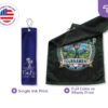 Two custom golf towels from CoolieNation. A blue tri-fold towel with a single-ink Paul’s Parr-Tee design and a green towel with a full-color golf tournament print.