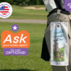 Custom golf towel hanging from a bag on the course with a Greatest Grandpa by Parr design. Printed in the USA. Ask your sales agent about rush options.