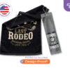 Custom CoolieNation golf towels, including a black Last Rodeo Houston towel and a gray tri-fold towel that reads I use this towel to clean my balls. Free design proof available.