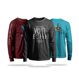 Three long-sleeved shirts customized with your logo on them