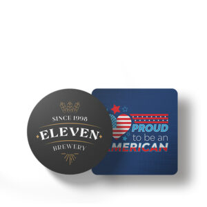 Three personalized square and circle coasters with custom designs and colors. Perfect for protecting your surfaces in style