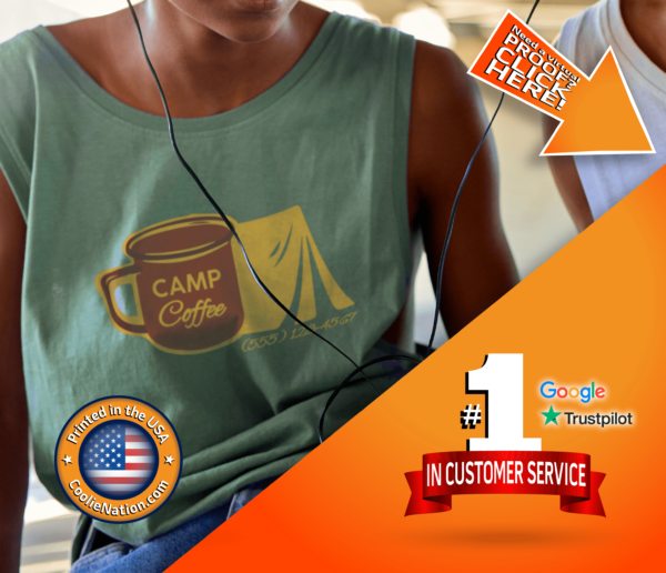 Custom tank top with 'camp coffee' design