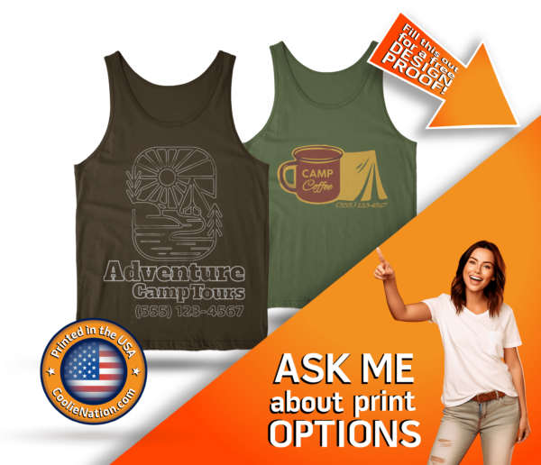 Personalized tank tops with custom full color and single ink design