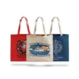Personalized tote bags with three distinct designs