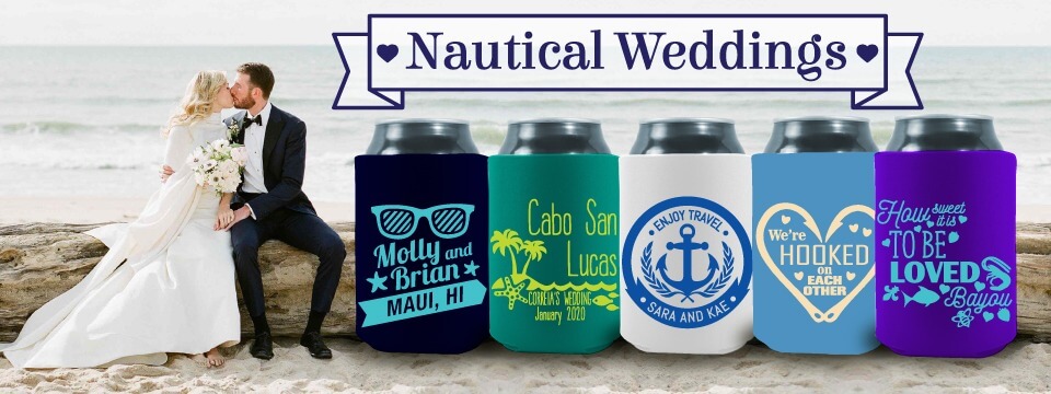 Custom koozies for a nautical wedding