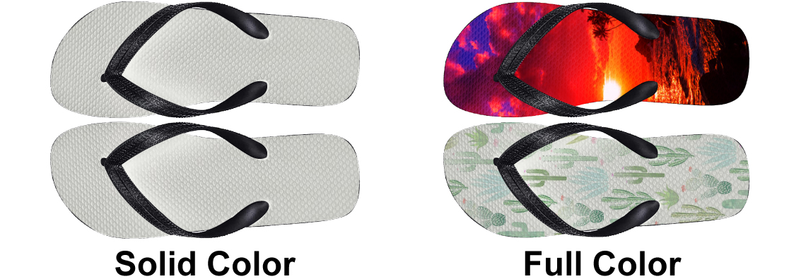 Different custom flip flop designs with logos and creative patterns