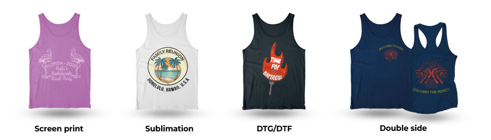 Custom Tank Tops with Sublimation, DTG/DTF, Screen Print – Double-Sided Print Example