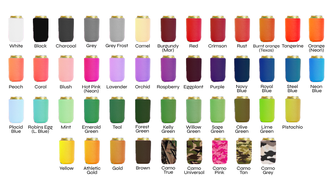 neoprene koozie colors available