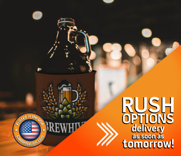 Custom growler koozie with a brewery design