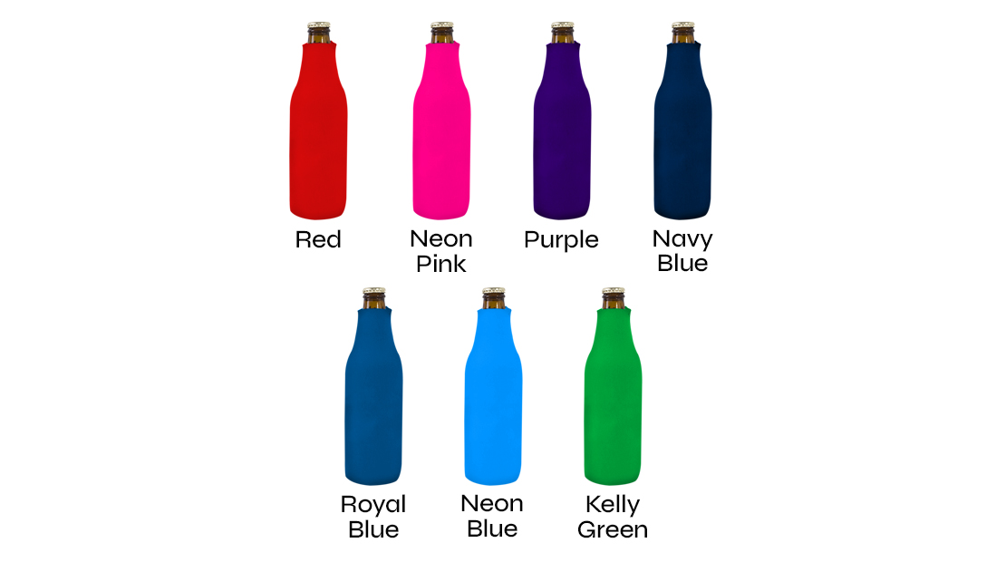 zipper bottle koozie colors available for customzied