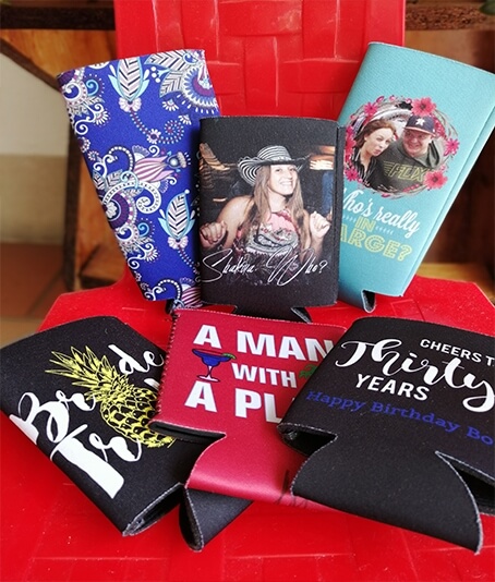 Custom koozies with fullcolor designs for parties, business and events