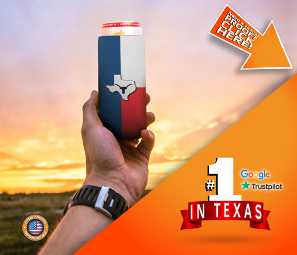 Custom koozie with patriotic Texas flag design
