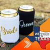 Texas wedding koozies personalized for bride and groom