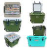 Custom bison cooler in olive, sand and seafoam for outdoor adventures with coolienation logo design on them