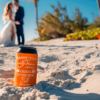 custom wedding beach koozies with romantic wedding phrase