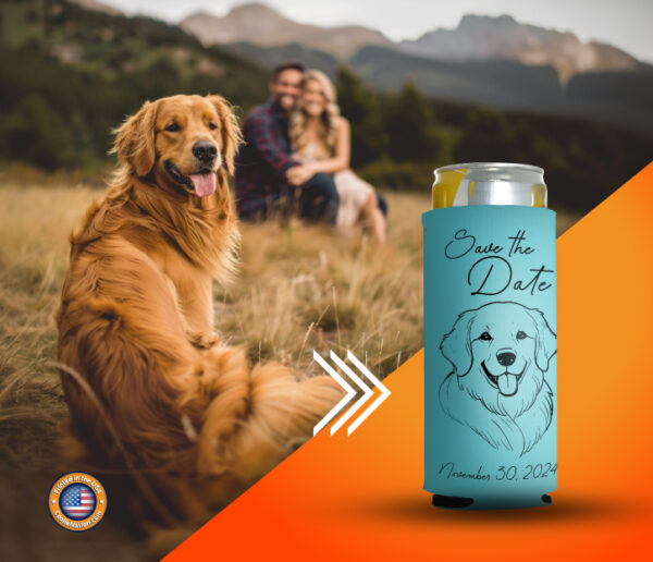 personalized wedding koozies featuring a cute dog design