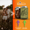 Custom koozies with full-color and single ink printed photo of wedding couple