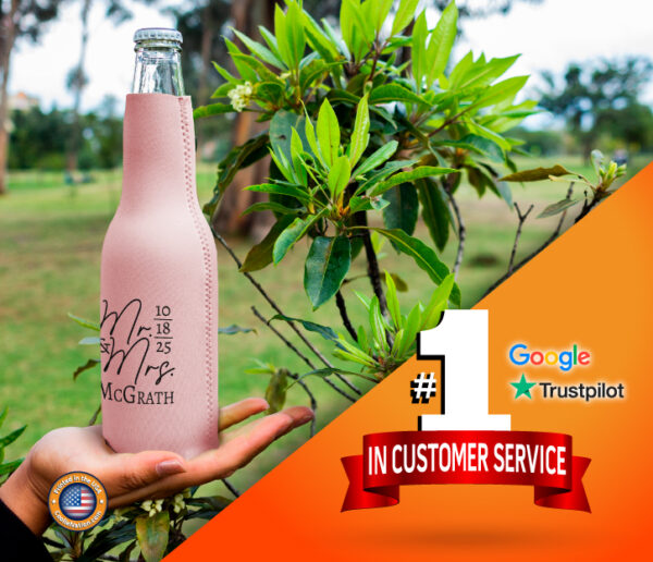 Customized wedding design on zipper bottle koozie