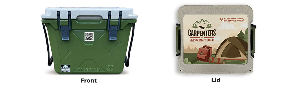 Custom Bison Coolers with Front and Lid Printing – USA Made, Print Example