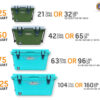 Bison cooler size guide with dimensions and capacity details