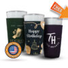 three neoprene pint glass koozies with full-color prints and bottom detailing