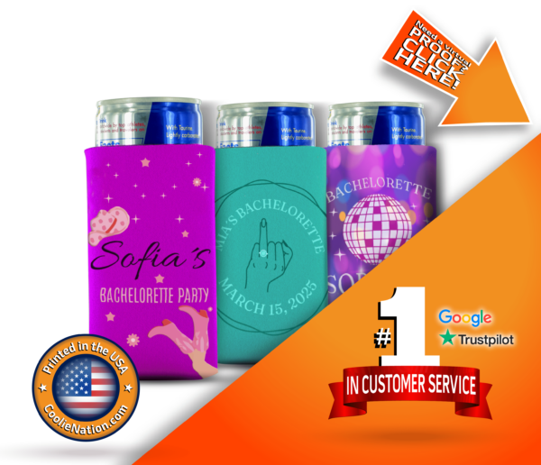 custom koozies with bachelorette party design on them, perfect for keeping your drink cool!
