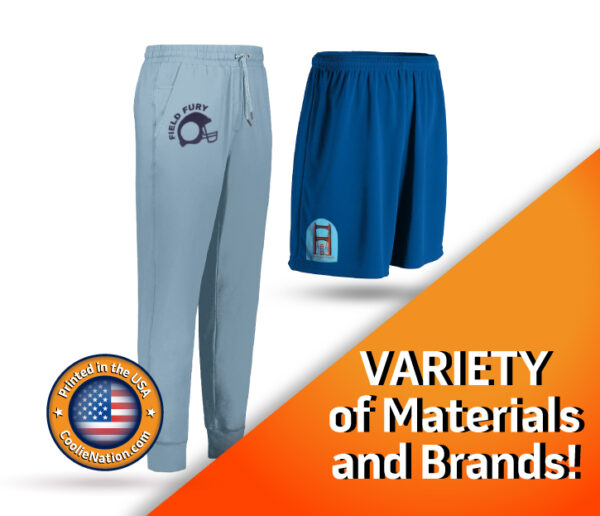 Custom active wear featuring various materials and brands