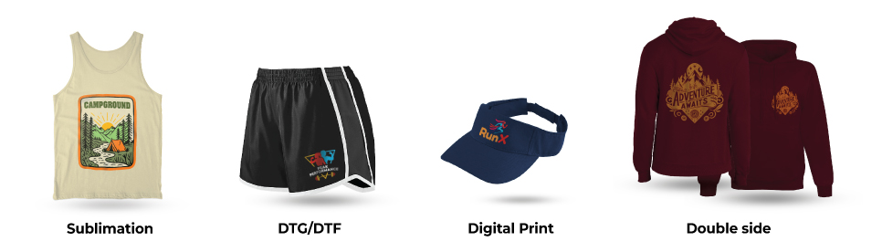 Custom Women's Wear – Tank Tops, Shorts, Visors, and Hoodies with different prints