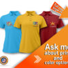 Three women's polo shirts with customizable print and color options for personalized uniforms.