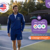 Man on a tennis court in a custom Titancore jacket and shorts. CoolieNation is rated #1 in Google customer service. Free design proof available.