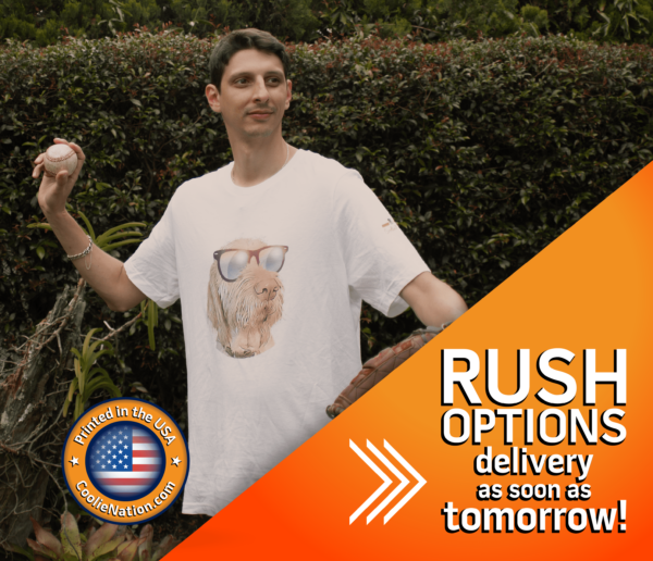Rush delivery available from tomorrow for custom t-shirts. Get your order fast